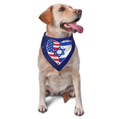 Heart USA American Flag Israel Israeli National Flag Dog Bandana Adjustable Triangle Pet Scarf Premium Quality Bandanas for Dogs and Cats