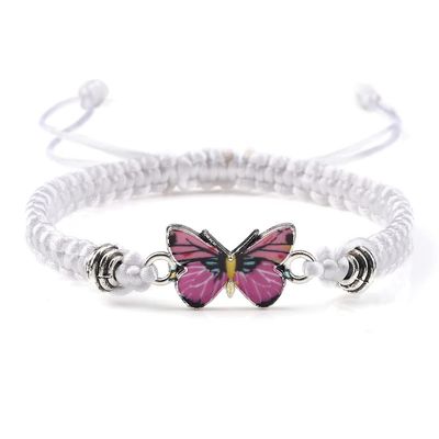 COLORFUL BLING Multicolor Braided Woven String Butterfly Bracelets for Couple Matching Friendship BFF Family Butterfly Wristband Jewelry-white pink