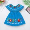 Cinco de Mayo Fiesta Dress for Girls Traditional Mexican Dress for Girls Toddler Sleeveless Off-Shoulder Mexican Ethnic Embroidered Floral Dress Toddler Vestidos Tipicos Mexicanos Blue 18-24 Months view 2
