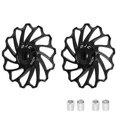 DJC Bike Ceramic Bearing Pulley Wheel 2pcs Guide Roller 11T 12T 13T 14T 15T 16T MTB Road Bike Rear Derailleur for Shimano for Sram Pulley oilslick (Black, 2pcs 14T)