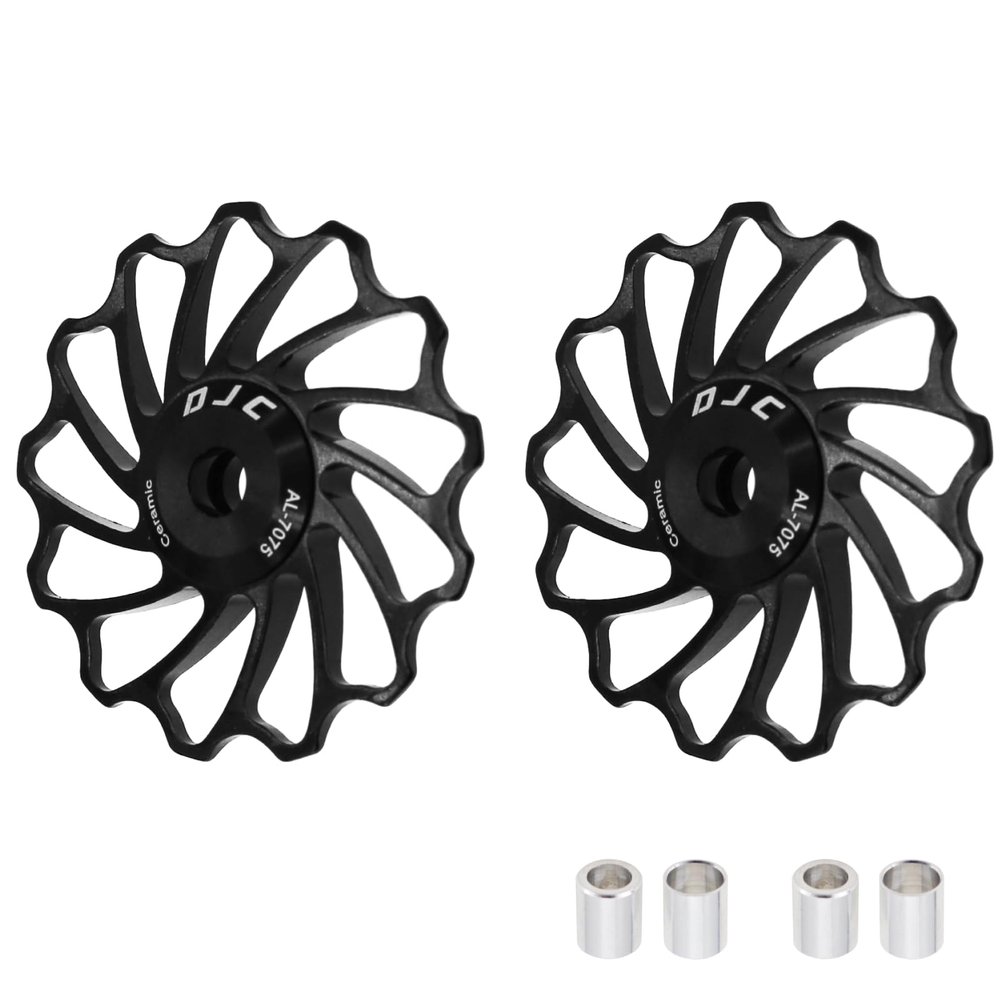 DJC Bike Ceramic Bearing Pulley Wheel 2pcs Guide Roller 11T 12T 13T 14T 15T 16T MTB Road Bike Rear Derailleur for Shimano for Sram Pulley oilslick (Black, 2pcs 14T)