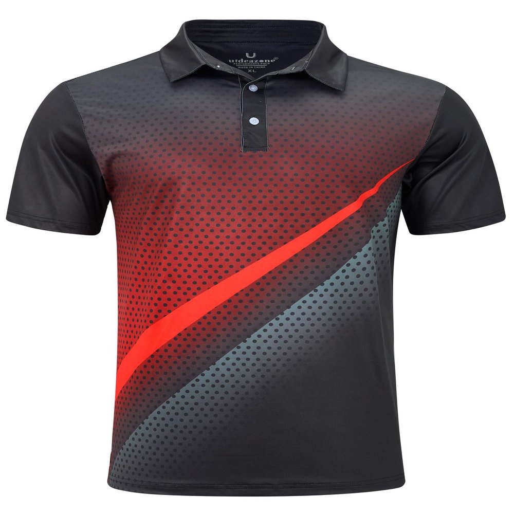 uideazone Mens Polo Shirts Fit Slim Casual Short Sleeve Athletic Fit Funny Golf Shirt Turn-Down Fitness Black Red Sport Teinns Shirt