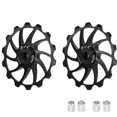 DJC Bike Ceramic Bearing Pulley Wheel 2pcs Guide Roller 11T 12T 13T 14T 15T 16T MTB Road Bike Rear Derailleur for Shimano for Sram Pulley oilslick (Black, 2pcs 15T)