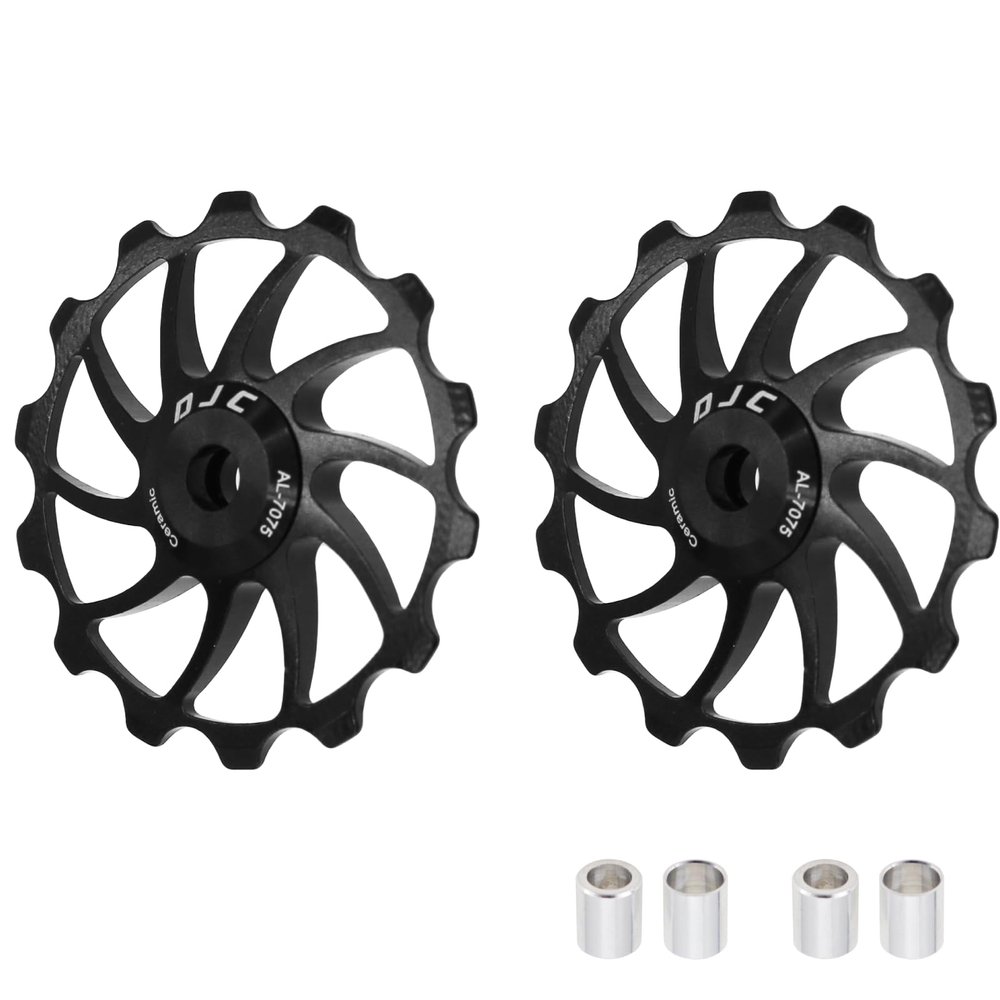 DJC Bike Ceramic Bearing Pulley Wheel 2pcs Guide Roller 11T 12T 13T 14T 15T 16T MTB Road Bike Rear Derailleur for Shimano for Sram Pulley oilslick (Black, 2pcs 15T)