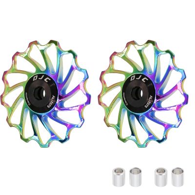 DJC Bike Ceramic Bearing Pulley Wheel 2pcs Guide Roller 11T 12T 13T 14T 15T 16T MTB Road Bike Rear Derailleur for Shimano for Sram Pulley oilslick (oilslick, 2pcs 13T)