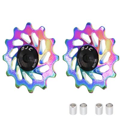 DJC Bike Ceramic Bearing Pulley Wheel 2pcs Guide Roller 11T 12T 13T 14T 15T 16T MTB Road Bike Rear Derailleur for Shimano for Sram Pulley oilslick (oilslick, 2pcs 12T)