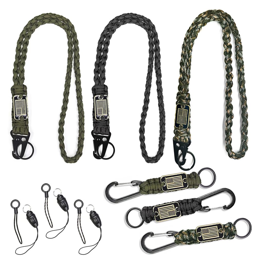 SVICCOOKQ 6Pcs Heavy Duty Paracord Lanyards With USA Flag, Braided Parachute Lanyards for Outdoor Activities