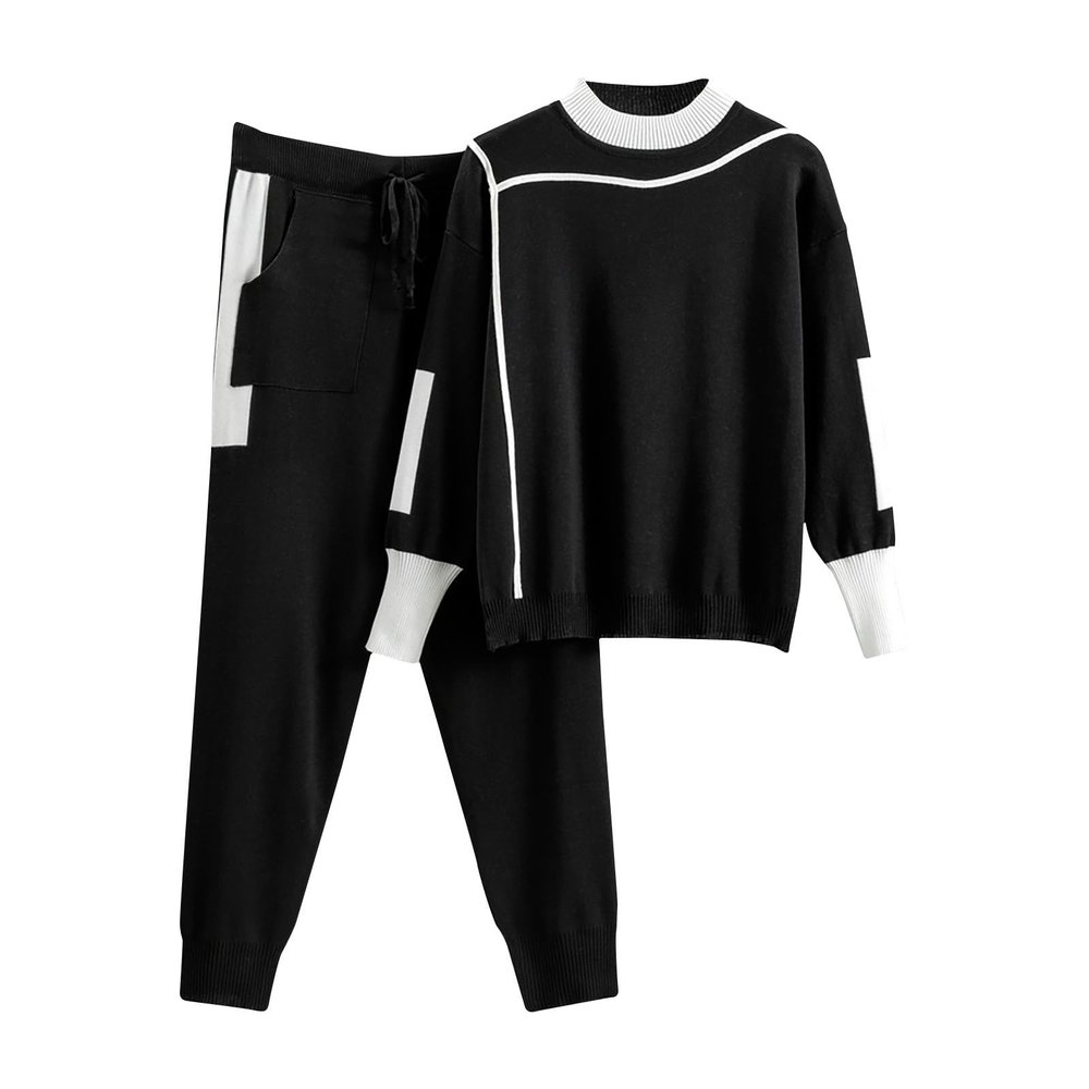 Two Piece Outfits for Women Fall Fashion Knit Pullover Sweater Long Sleeve Tops Wide Leg Pants Lounge Sets Tracksuits