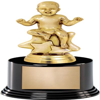 Baby with Stars Trophy, 6.5" Gold Award On Black Round Base - Add Your Own Engraving, 20 Pack Prime