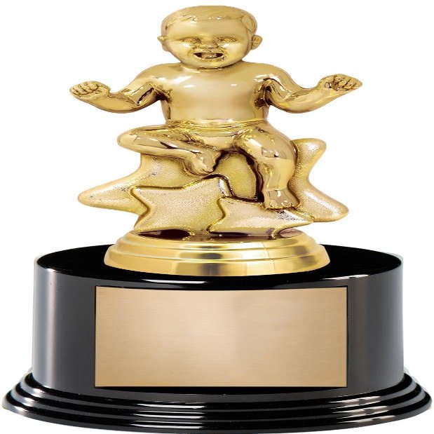 Baby with Stars Trophy, 6.5" Gold Award On Black Round Base - Add Your Own Engraving, 20 Pack Prime