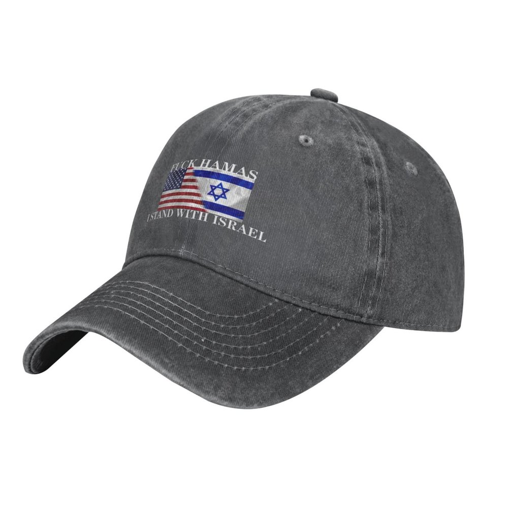 LJJCJNB Fuck Hamas I Stand with Israel Dad Hat for Women Graphic Washed Denim Adjustable Strapback Cap Hat