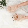 Kids Winter Gloves Cartoon Plush Paw Mittens Keep Warm Glove with Neck Rope Girls Boys Cosplay Costume Gloves (beige) view 2