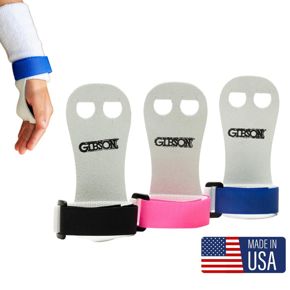 Gibson Athletic Rainbow Gymnastics Grips for Beginners, Unisex Durable Leather Grip with Hook & Loop Closure for Secure Grip, Athletic Grips & Hand Protection for Young Gymnasts Made in USA