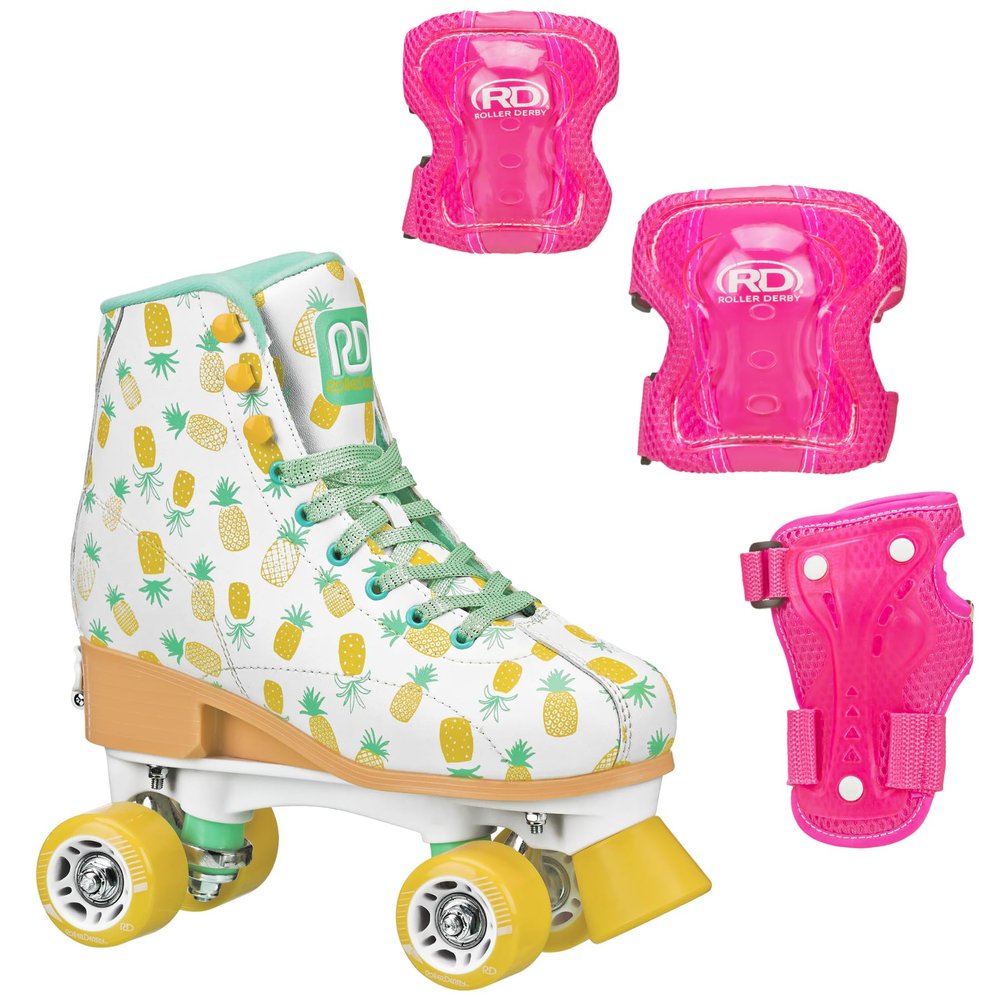 Roller Derby Elite Candi GRL Lucy Watermelon Adjustable Girls Roller Skates with Protective Gear, Adjustable Sizing, Tri-Pack Protective Gear Included
