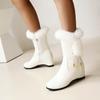 Ladies Fashion Solid Leather Plush Side Zipper Inside High Wedge Heel Short Cotton Boots Boots for Women (White, 8.5) view 2