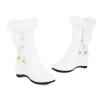 Ladies Fashion Solid Leather Plush Side Zipper Inside High Wedge Heel Short Cotton Boots Boots for Women (White, 8.5) view 3