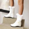 Ladies Fashion Solid Leather Plush Side Zipper Inside High Wedge Heel Short Cotton Boots Boots for Women (White, 8.5) view 4