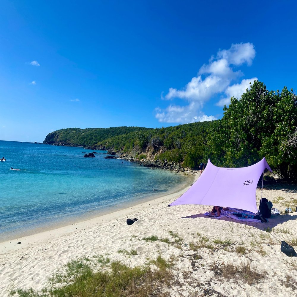 Neso Portable Beach Tent Sun Shelter with Sand Anchor - Lightweight Beach Shade Canopy - Easy Setup for Family Outings - Patented Reinforced Corners - UPF 50+ Sun Protection - 7 x 7ft - Lavender