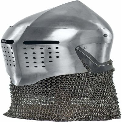 MEDIEVALZONE STORE Medieval Custom SCA HNB 18 Gauge Steel Medieval Combat Bascinet Chainmail Helmet