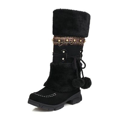 HINDOLA Women's Snow Boots Anti-Slip Waterproof Outdoor Shoes Winter Mid Calf Boots Warm Fur Lined Comfortable Booties for Women