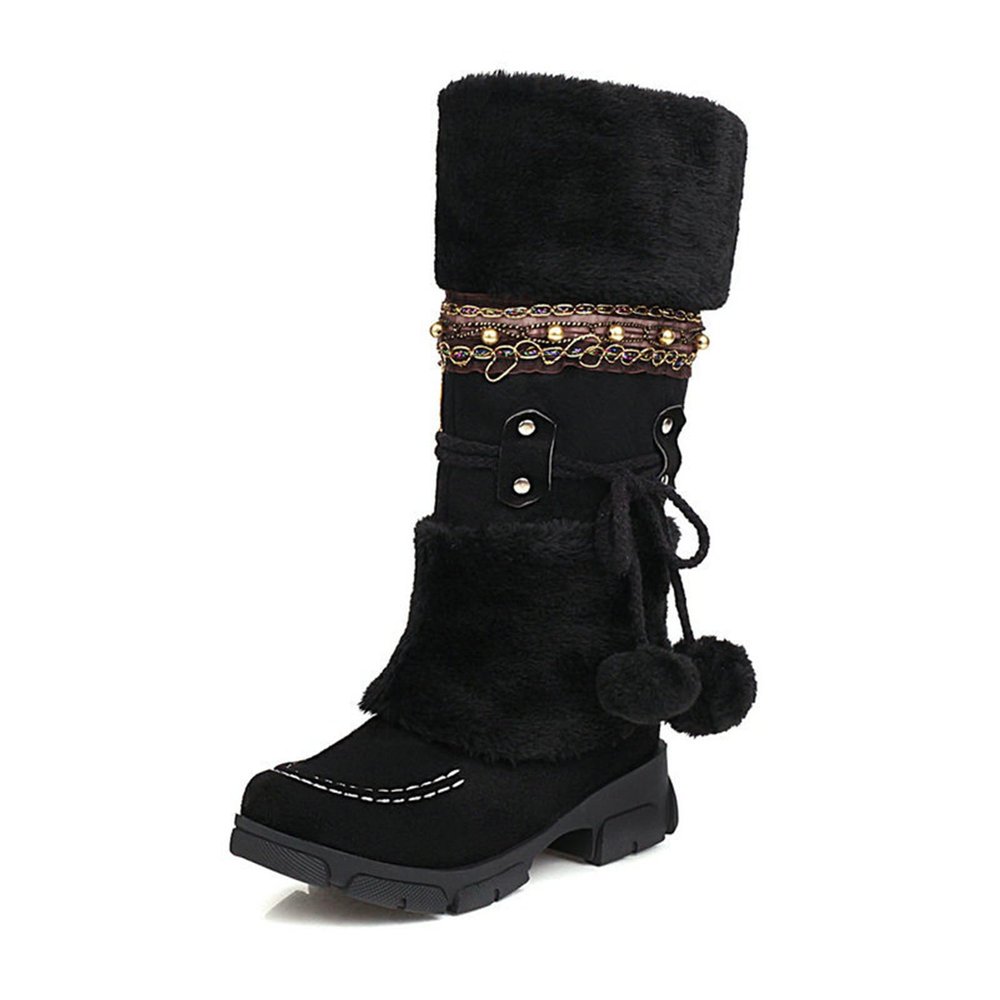 HINDOLA Women's Snow Boots Anti-Slip Waterproof Outdoor Shoes Winter Mid Calf Boots Warm Fur Lined Comfortable Booties for Women
