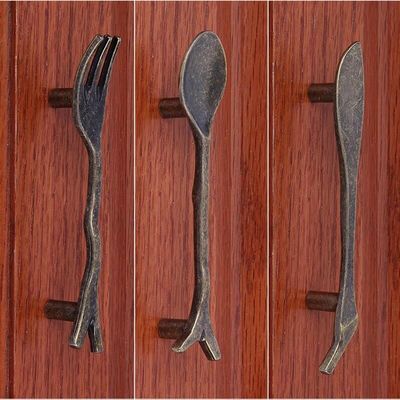Southst Bronze Spoon Knife Fork Drawer Handles Cabinet Handle and Knobs Antique Cupboard Closet Bars Table Knob and Pulls - (Color: Bronze Knife)