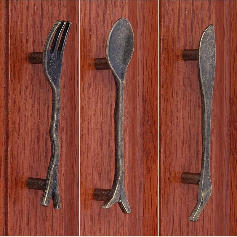 Southst Bronze Spoon Knife Fork Drawer Handles Cabinet Handle and Knobs Antique Cupboard Closet Bars Table Knob and Pulls - (Color: Bronze Knife)