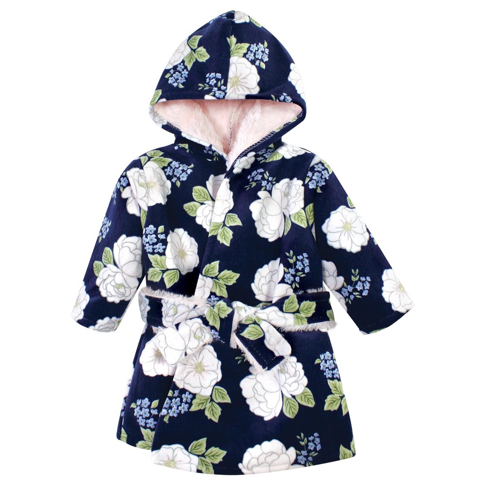Hudson Baby Unisex Baby Mink with Faux Fur Lining Pool and Beach Robe Cover-ups, White Peonies, 18-24 Months