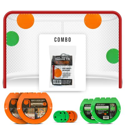 Top Shelf Target Combo Bundle with Durable Magnetic Hockey/Lacrosse Goal Targets, 4 Tethers and 4 Pucks for Shooting Practice