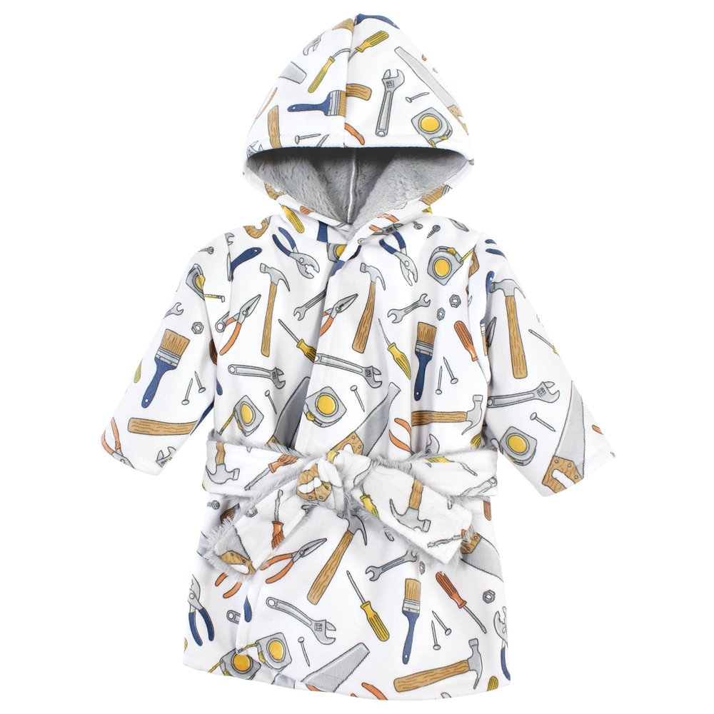Hudson Baby Unisex Baby Mink with Faux Fur Lining Pool and Beach Robe Cover-ups, Construction Work, 0-6 Months