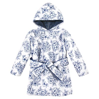 Hudson Baby Unisex Baby Mink with Faux Fur Lining Pool and Beach Robe Cover-ups, Blue Toile, 6-12 Months