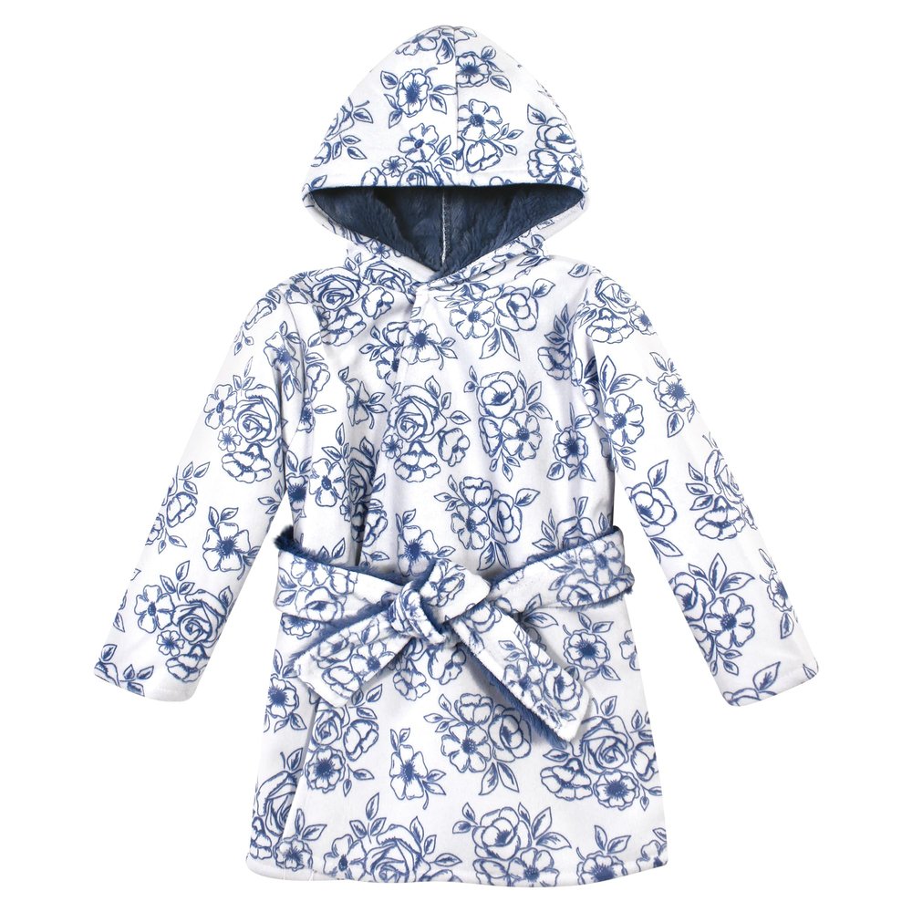 Hudson Baby Unisex Baby Mink with Faux Fur Lining Pool and Beach Robe Cover-ups, Blue Toile, 6-12 Months