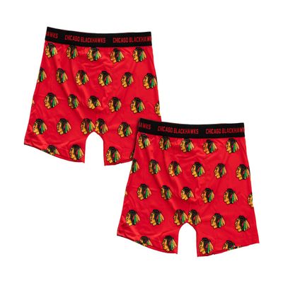 Calhoun NHL Surf & Skate Mens Boxer Briefs with Scatter Team Logo - 2 Pack (Large, Chicago Blackhawks)