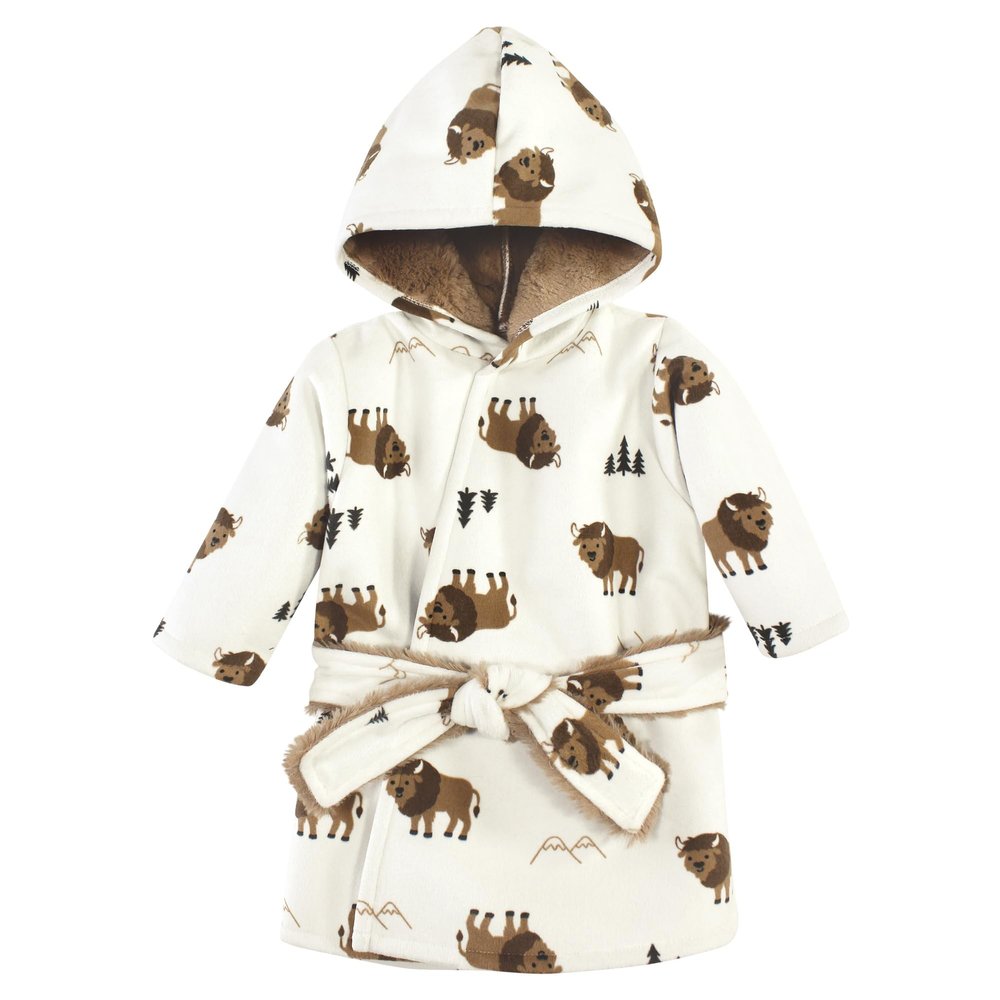 Hudson Baby Unisex Baby Mink with Faux Fur Lining Pool and Beach Robe Cover-ups, Wild Buffalo, 6-12 Months