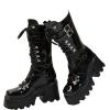 ZKXYFFS Women's Punk Mid Calf Boots Motorcycle Platform Wedge Ankle Boots Goth Patent Lace Up Booties Zipper Combat Boots view 1