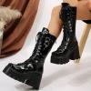 ZKXYFFS Women's Punk Mid Calf Boots Motorcycle Platform Wedge Ankle Boots Goth Patent Lace Up Booties Zipper Combat Boots view 3