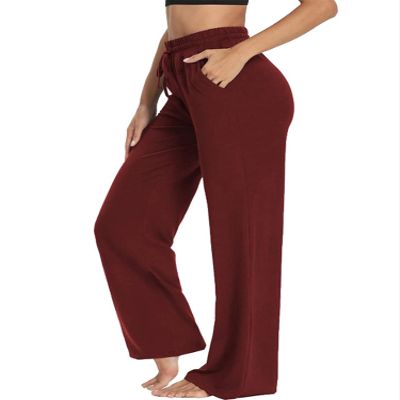 DIGITMON Womens Comfort Loose Fit Wide Leg Jogger Lightweight Yoga Running Pants with Pockets (Maroon, 2X-Large)