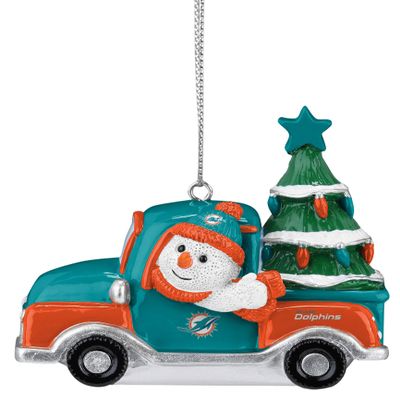 FOCO Miami Dolphins NFL Snowman in a Truck Ornament