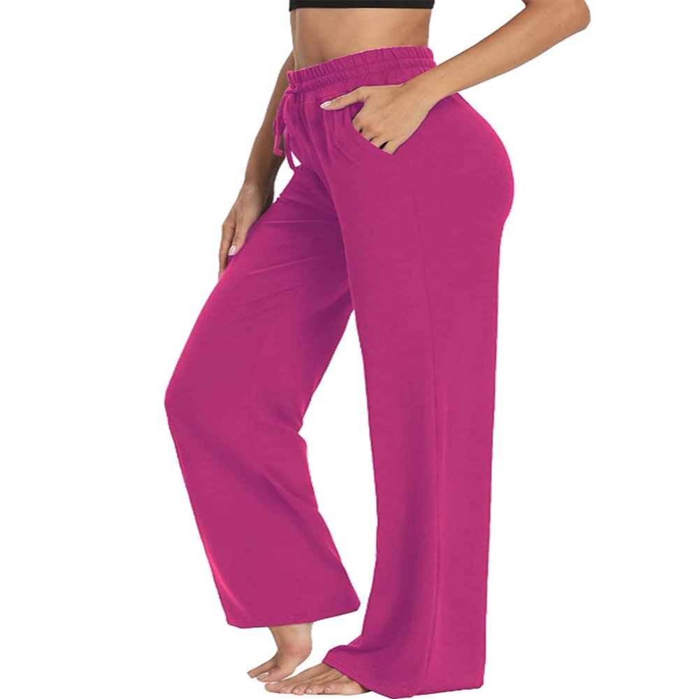 DIGITMON Womens Comfort Loose Fit Wide Leg Jogger Lightweight Yoga Running Pants with Pockets (Fuchsia, X-Large)