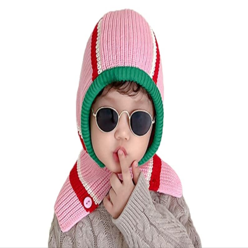 WITHMOONS Baby Girls Boys Winter Hat - Toddler Knitted Hood Scarf Beanies Hat YZJ0231 (Pink)