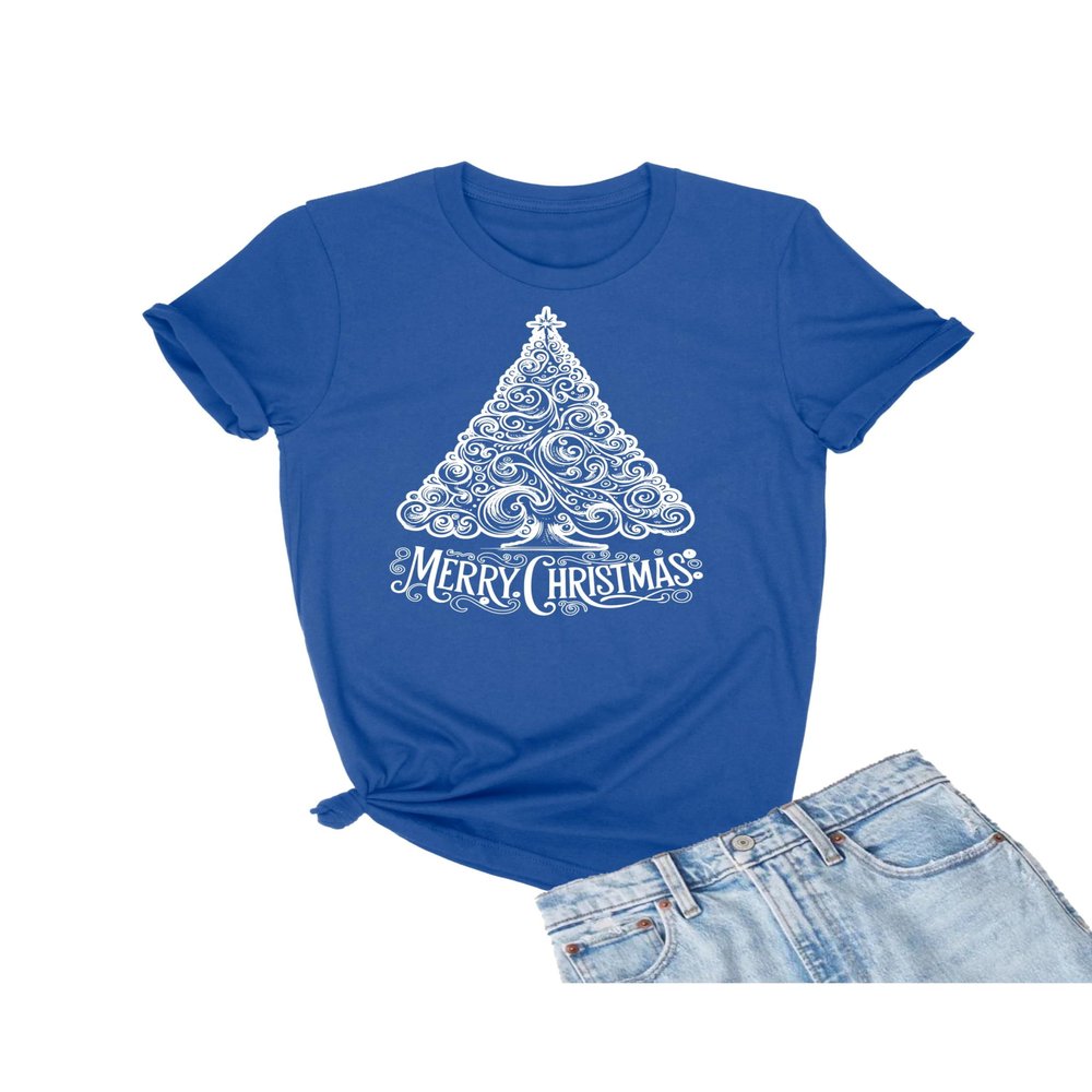 5X-Large Royal Mens Cute Swirly Merry Christmas Modern Tree Holiday Party T-Shirt