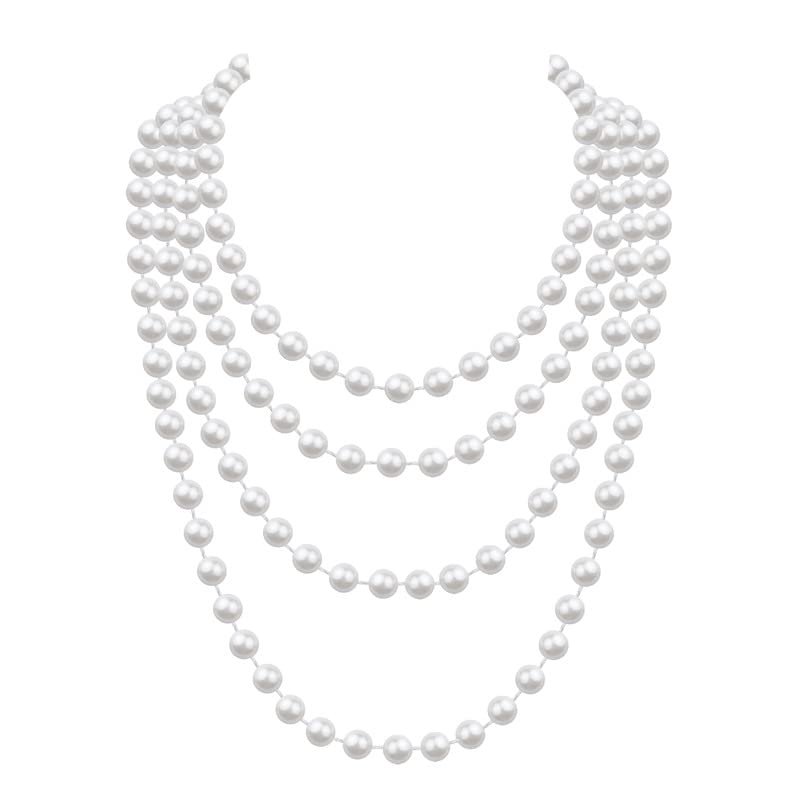150cm Long Layered 1920s Imitation Pearl Choker Necklace Baroque Strands Beads Pearl Choker for Women Wedding Bridal Jewelry Gifts-180cm white45g