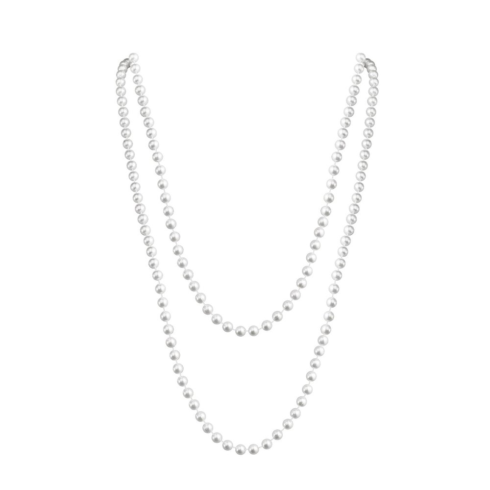 150cm Long Layered 1920s Imitation Pearl Choker Necklace Baroque Strands Beads Pearl Choker for Women Wedding Bridal Jewelry Gifts-150cm white40g