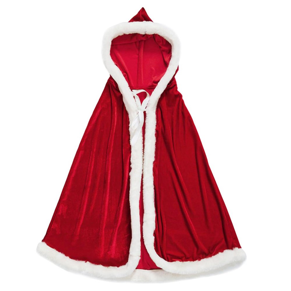 Michellecmm Christmas Halloween Costumes Cloak, Mrs. Claus Santa Xmas Velvet Hooded Cape Robe for Masquerade Party (Red, S)