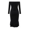 Oplxuo Off Shoulder Sequin Short Party Dresses for Women with Sleeves Glitter Ruffle Hem Slit Mini Formal Prom Cocktail Gown Black view 3