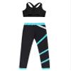 dPois Girls 2 Piece Dance Outfit Racer Back Crop Tank Sport Bra and Gymnastics Leggings Yoga Pants Set Gym Tracksuit Striped Green 11-12 view 4