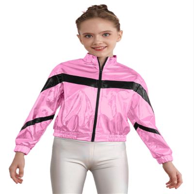 Aislor Kids Girls Shiny Baseball Jacket Long Sleeve Sparkle Metallic Zipper Bomber Jacket Coat Outerwear Clubwear Type B Pink 14 Years