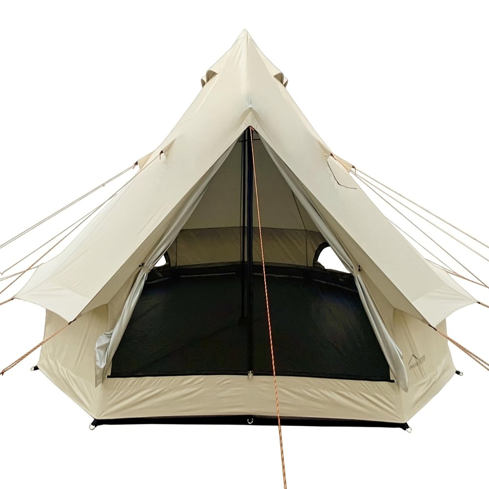 DANCHEL OUTDOOR B2 Portable Yurt with Stove Jack for Winter Camping, 4 Season Bell Tent Large Hot Tent 4 Person Family Camping Glamping Party 300D Oxford Khaki, 13ft/4m