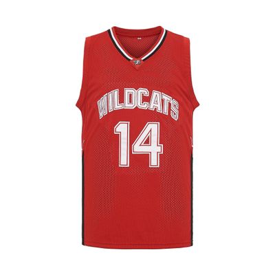 CAIYOO Mens Wildcats High School Jersey 14 Troy Bolton 8 Chad Danforth Basketball Jersey (14 Red, Large)