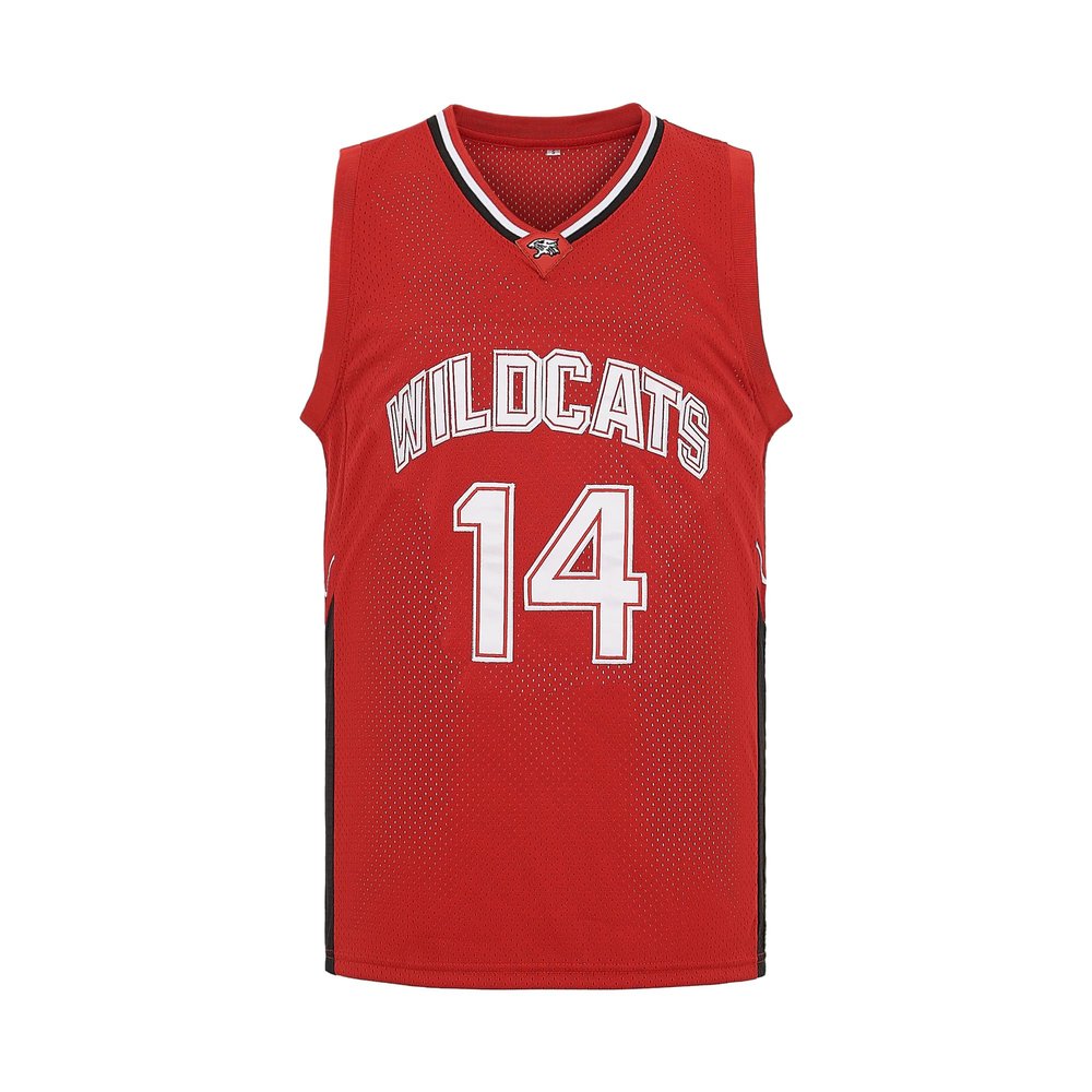 CAIYOO Mens Wildcats High School Jersey 14 Troy Bolton 8 Chad Danforth Basketball Jersey (14 Red, Large)